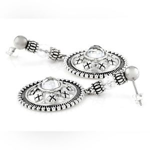 Sterling Silver Faceted Clear Crystal Quartz Circular Dangle Earrings
